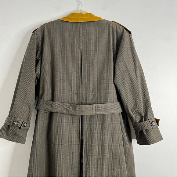 Vintage Fleet Street Glen Plaid Cotton Trench Coat Belted Double Breast Size 14 - Picture 4 of 12